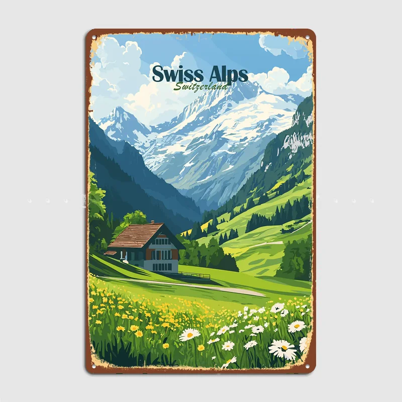 Swiss Alps Landscape Travel Poster Metal Sign Life Wall Custom Bedroom Indoor Home Wall Decor Posters Room Decoration