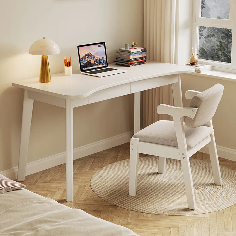 Solid Wood Desk Office Computer Desk Modern Simple Bedroom Student Writing Table Household Curved with Pumping Table