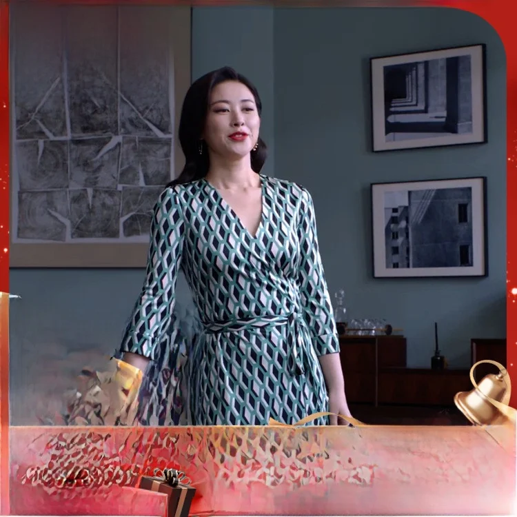 

DI DVF Spring Summer Wrap Dr Elite Lawyer Zhu Zhu Belted Midi Length Svel Floral Print Women's Dr