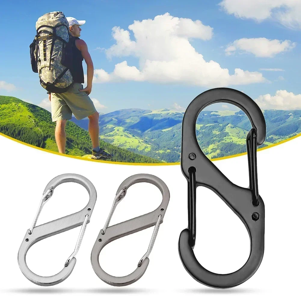10Pcs S Type Mini Keychain Hook Stainless Steel Carabiner With Lock Anti-Theft Outdoor Camping Backpack Buckle Key-Lock Tool 썸네일 3