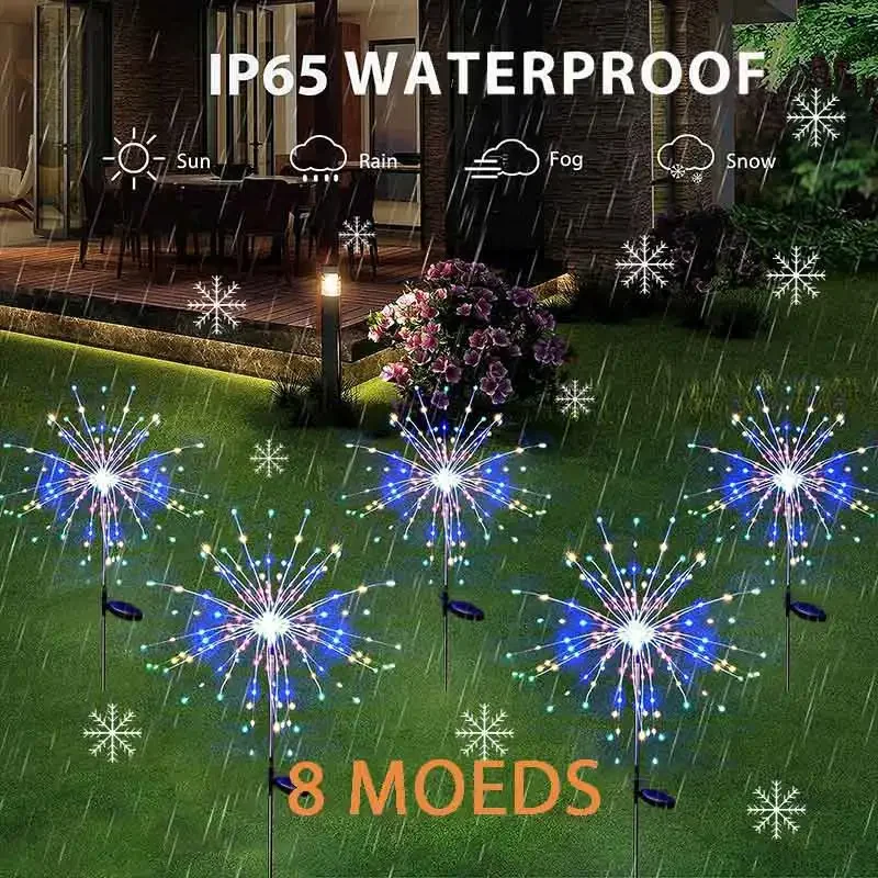 

150 LED Solar Power Firework Lights Garden Decoration Fairy Lights Waterproof Outdoor Dandelion Lawn Lamp for Patio Garden Decor