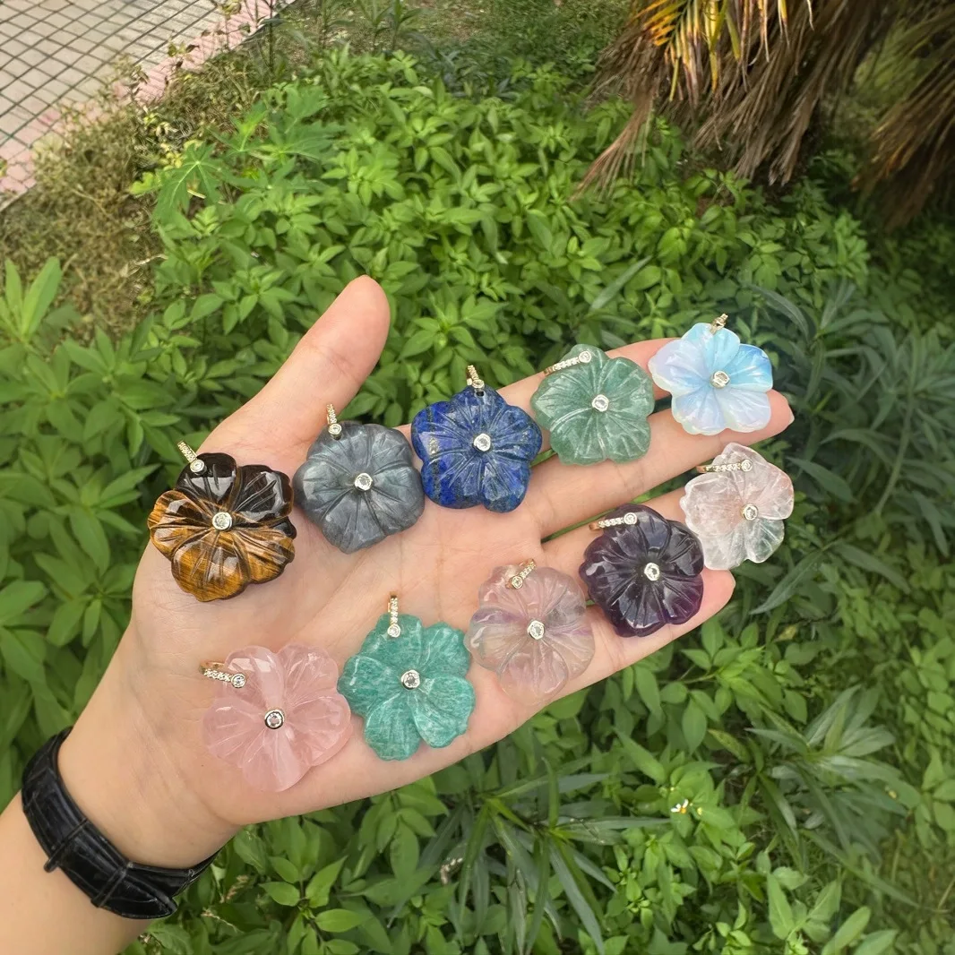 

3 шт. разноцветный натуральный камень, кристалл, подвеска в форме цветка, подвески для изготовления ювелирных изделий, ожерелье, браслет, аксессуары