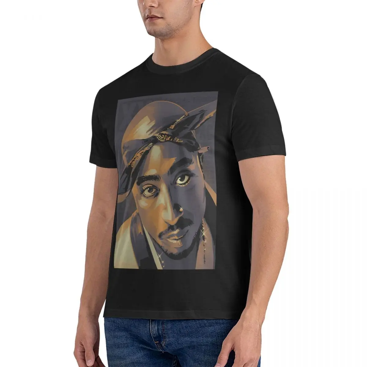 2Pac Fanart Men's T Shirts Tupac Amaru Shakur Funny Tees Short Sleeve Round Collar T-Shirts Pure Cotton Gift Idea Tops