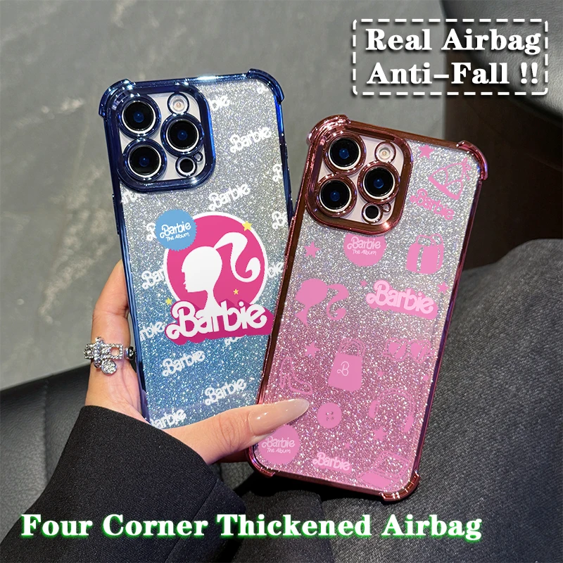 Ins Pink B-Barbies  Plating Case For Samsung S24 S23 S22 S21 S20 FE Note20 Plus Ultra 4G 5G Anti Fall Airbag Back Cover