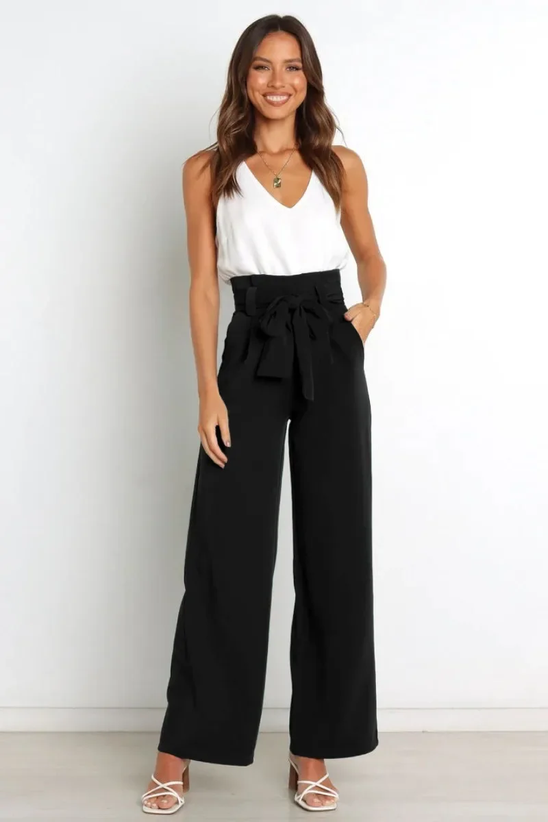 Summer Fashion New Womens Trousers Casual Versatile Wide-leg Trousers with Belt Temperament Commuter Pants