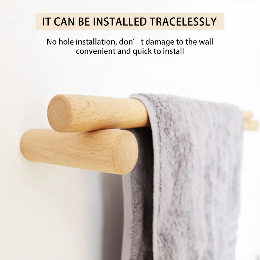 

1pc Wooden Towel Bathroom Kitchen Organizer Space No Punch Towel Hanger Saver Single Bar Hygienic Holder No Punch Hanger
