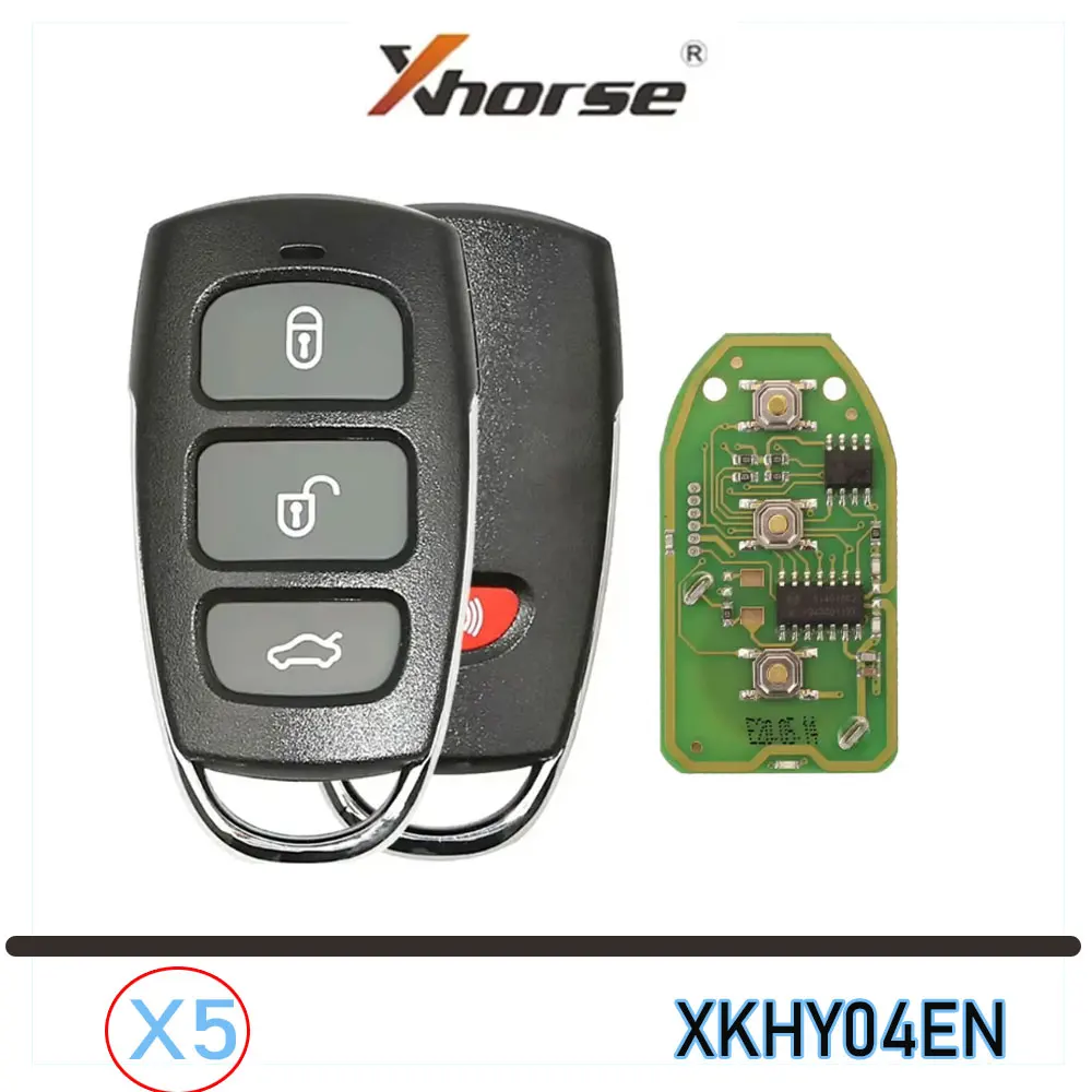

5 шт. универсальных пультов-ключей XHORSE XKHY04EN в стиле Hyundai, 3+1 кнопки, с функцией паника, проводной пульт для VVDI MINI Key Tool VVDI2