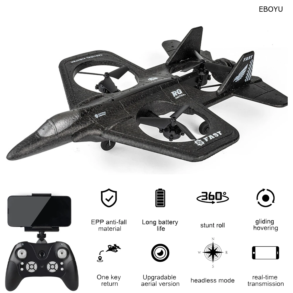 

EBOYU X66 RC Drone 360mm Wingspan 2.4G 6CH Stunt Roll Cool Lights EPP RC Airplane Quacopter Glider for Kids Beginner RTF