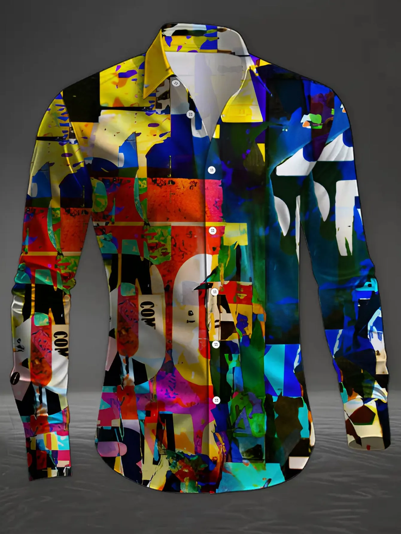 Men Autumn Long Sleeve Shirt Vintage Colorful Graffiti Print Turn Down Collar Street Casual Holiday Daily Wear Men's Clothing