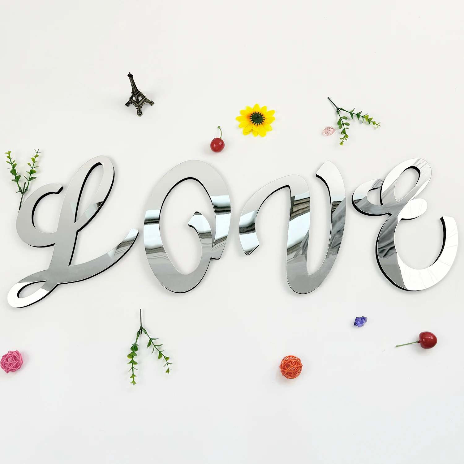 حجم كبير 20 سنتيمتر الفضة ثلاثية الأبعاد الاكريليك مرآة سطح الخط الفني الإنجليزية رسائل ملصقات جدار ديكور المنزل الأبجدية الفن صور مطبوعة للحوائط #1