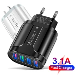 QC 3.0 Quick Charger 3A USB Charger Fast Charging Charge 4 Ports LED Light Phone Charge Adapter US EU Plug Charger Accessories