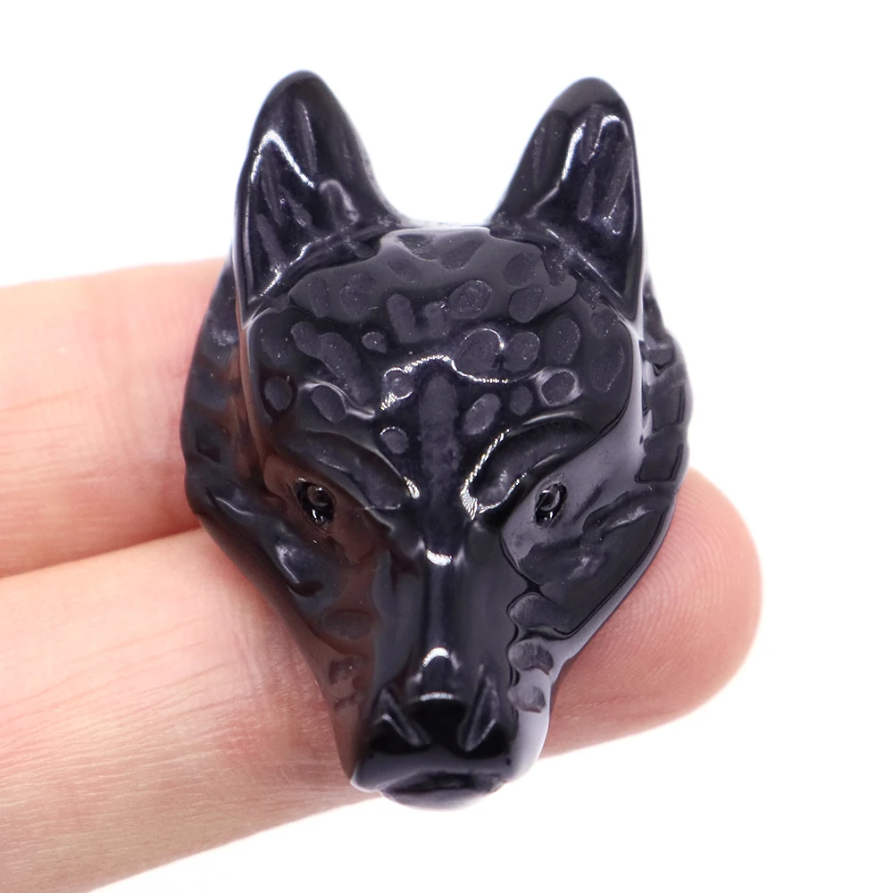 

Wolf Head Pendants with Natural Healing Crystal, Reiki Stone, Hand Carved Animal Statue, Figurine Decor, Gemstones Necklace 1.5"