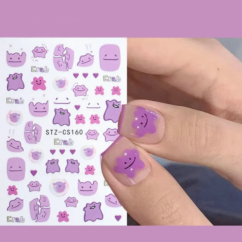 Pokemon Ditto Nail Art Sticker Cute Cartoon Waterproof Paste Nail Stickers Decoration Anime Character Sticker Nail Art Supplies