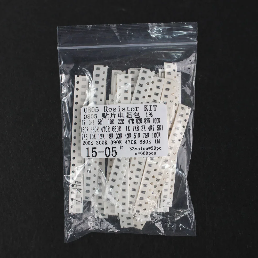 660 buah/set 0603 0805 1206 1210 SMD paket Resistor Kit bermacam-macam, 1 ohm ~ 1M 33 nilai * 20 buah kit elektronik diy Resistor 1%