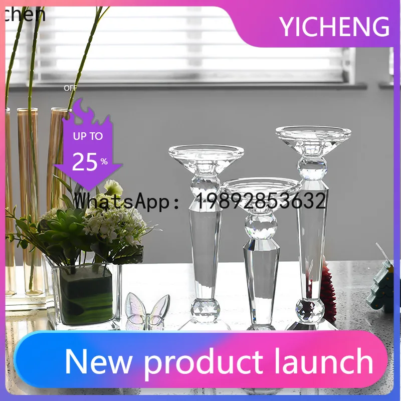 

ZZ Simple Crystal Glass Candle Holder Transparent Romantic Wedding Props Table Decoration Ornament Candle Holder