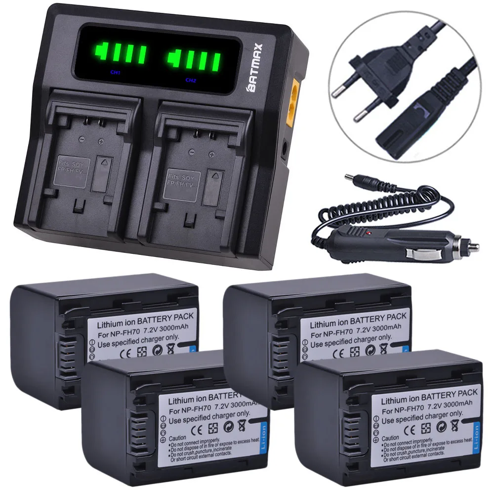 

Batmax 4pc NP-FH70 NP FH70 Battery+LED Rapid Dual Charger for sony NP-FH50 NP-FH100 NP-FH30 DCR DVD508 DVD408 DVD308 DVD105