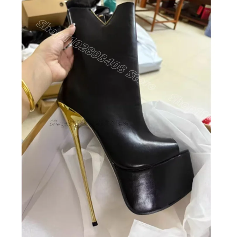 

Black Platform Side Zipper Boots Open Toe Solid British Style Party Dance Design for Stiletto Women Shoes Zapatos Para Mujere