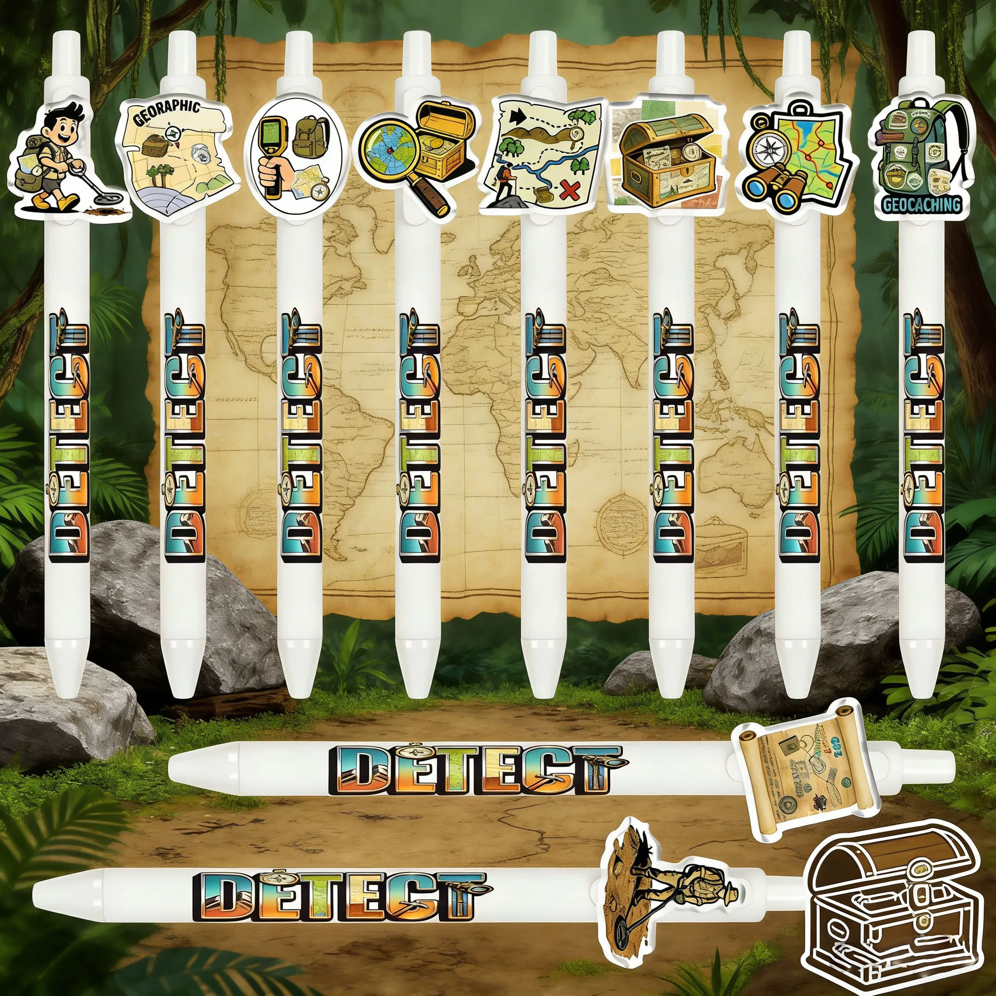 

10pcs/13pcs Geographic Detection Ballpoint Pen Map Adventure Style Student Pen Office Gift Pen