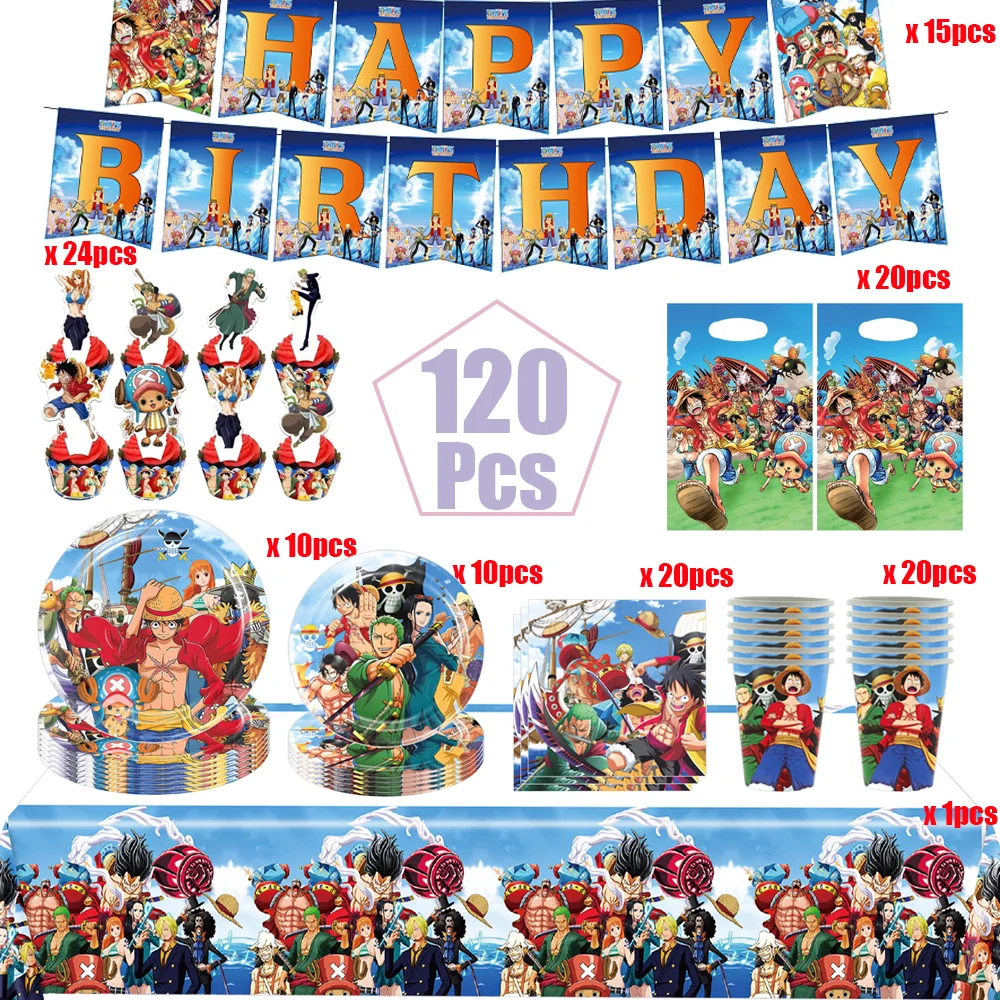 ONE PIECE Themen-Geburtstagsparty-Dekorationsset Luffy Ballons Teller Becher Tischdecke Geschenktüte Banner Babyparty-Zubehör Jungengeschenk – Detail 3