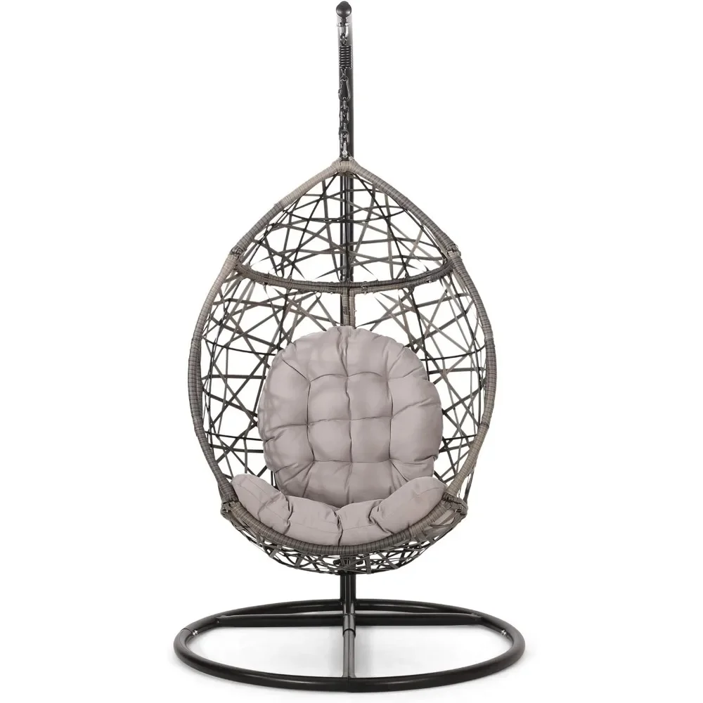 Hanging Lounger Tammy Outdoor Wicker Tear Drop Hanging Chair Outdoor Garden Chairs and Terrace Gray and Black Room Swing Beach