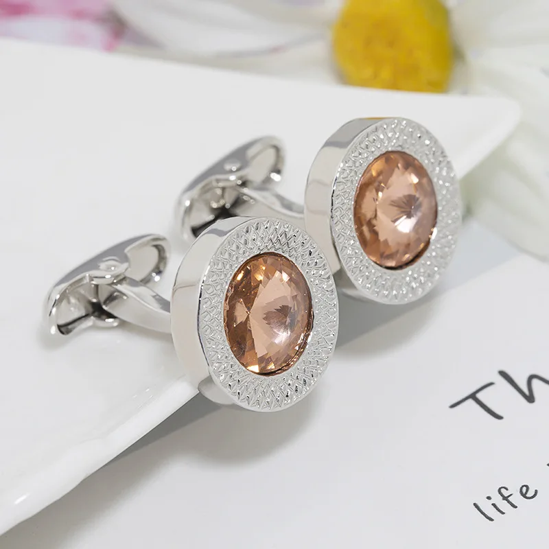 1Pair Delicate Jewelry Men's Cufflinks Enamel Crystal Round Wedding Party Cufflink French Shirt Cuff Buttons Boyfriends Gifts