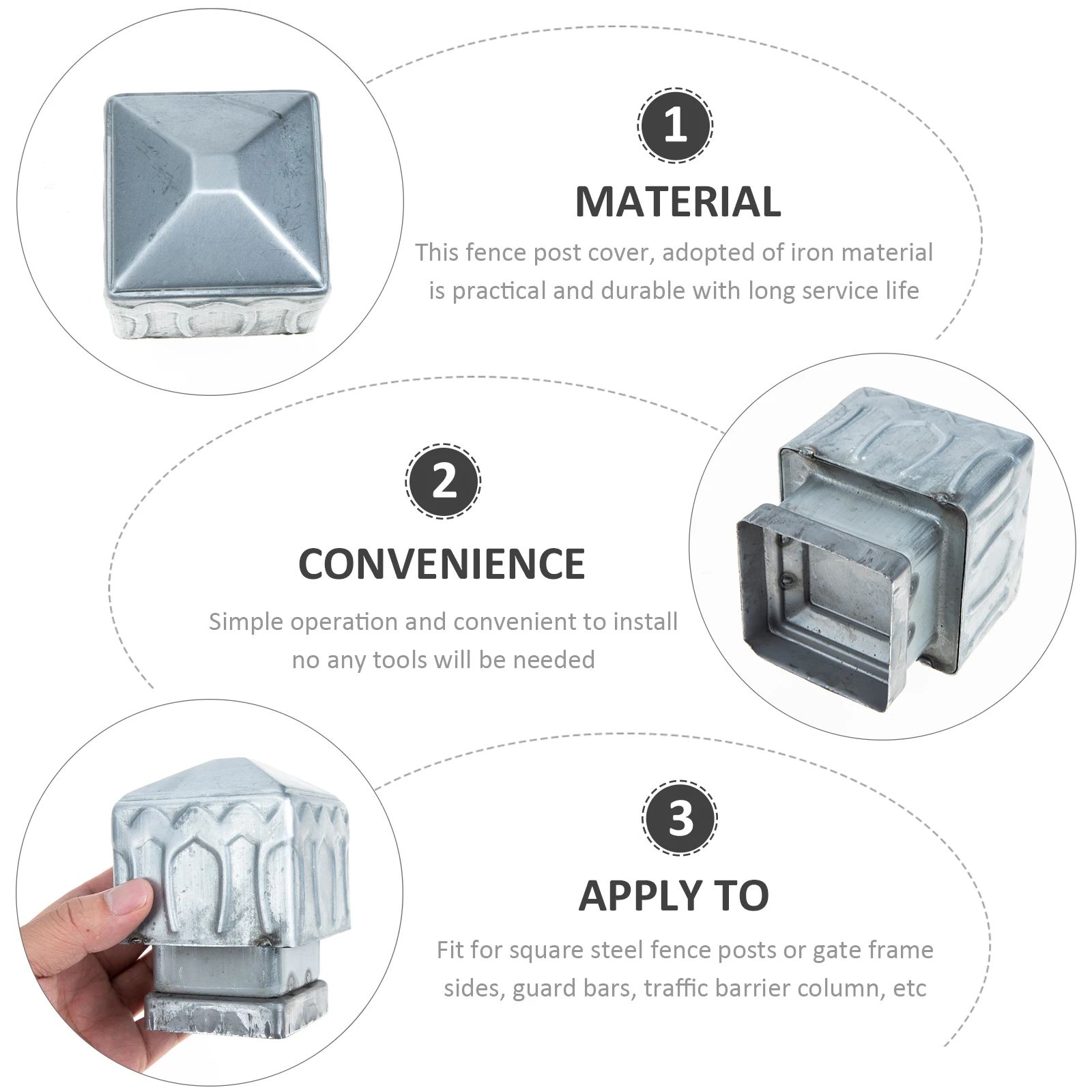 

Iron Fence Post Caps Silver Durable Square Replacement Household Railing Covers Weather Resistant Metal Post Covers