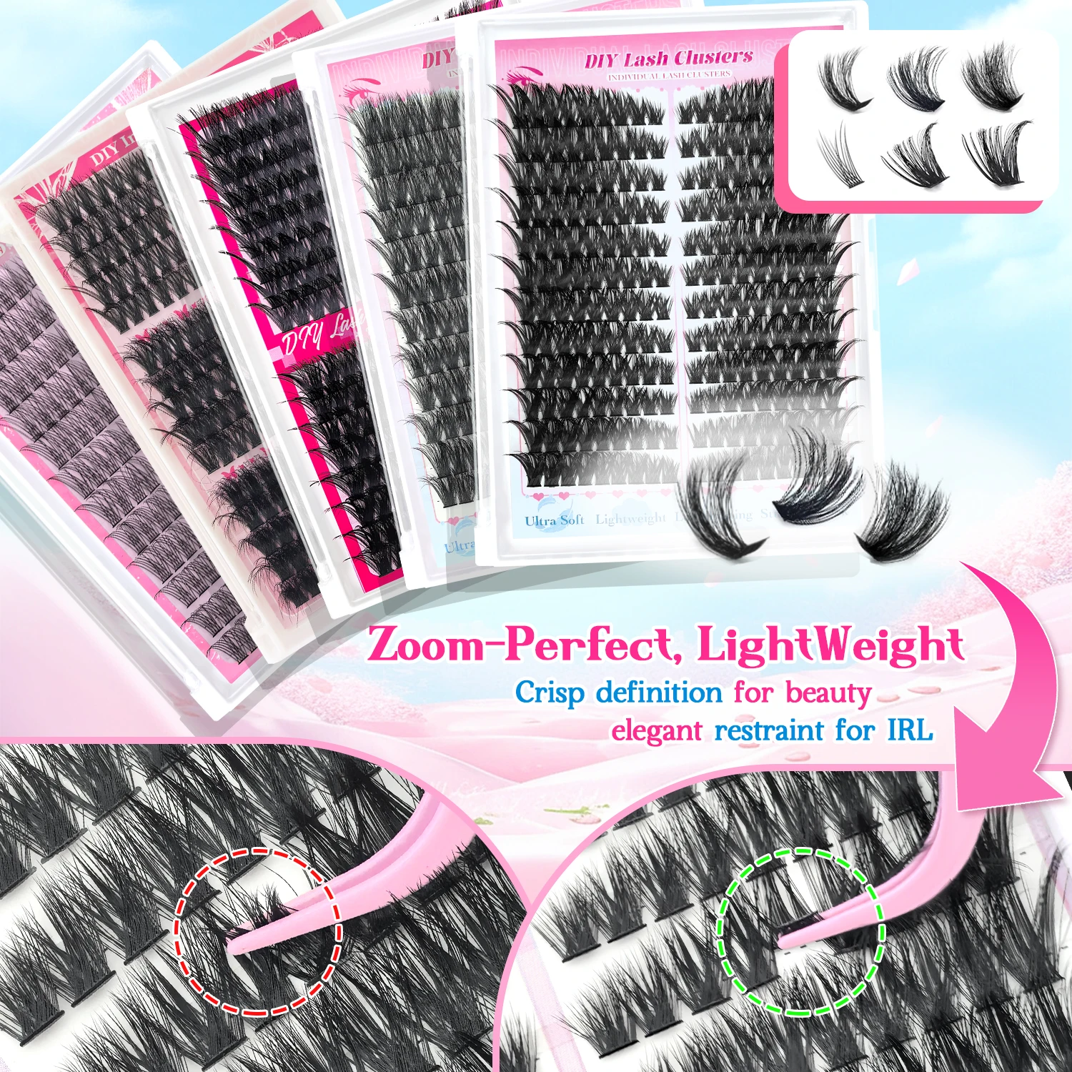 مجموعة الرموش الصناعية المكثفة الدرامية 60D-100D ثلاثية الأبعاد! رموش عين القطة الرقيقة مع أدوات مكياج للعين على طراز الرسوم المتحركة