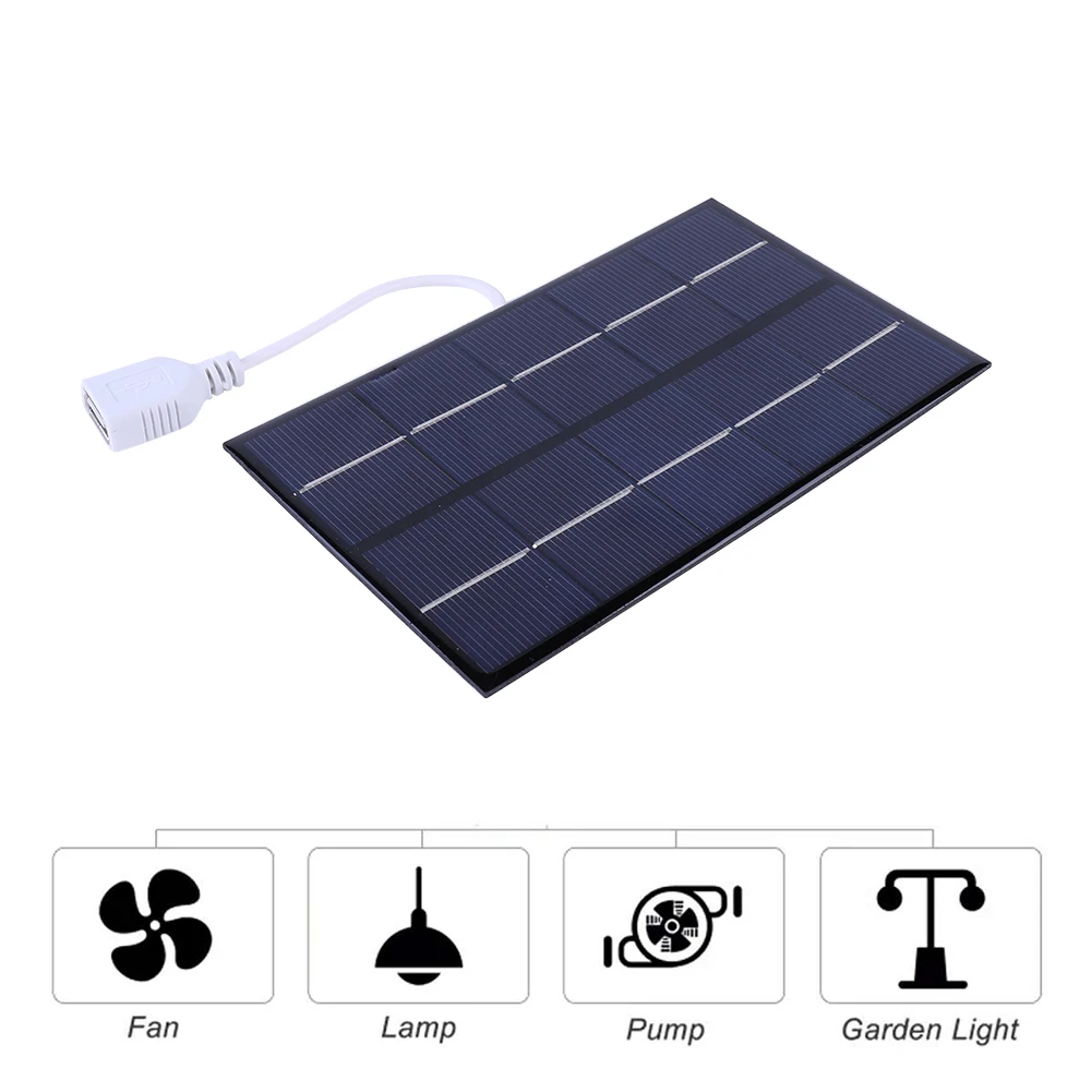 Placa Solar USB, cargador de Panel Solar de 5W y 5V, células fotovoltaicas de polisilicio para batería de 3-5V/carga de teléfono para acampar al aire libre