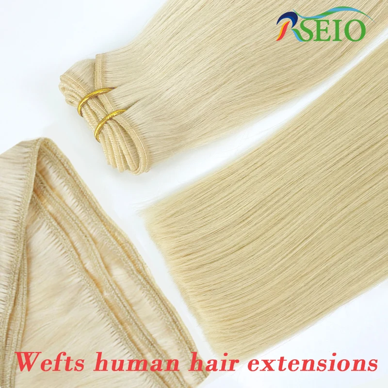 RSEIO Human Hair Wefts Extensions Hair Weft 100%Really Human Hair Natural Straight Weaving Bundles  Black Brown Blonde For Salon
