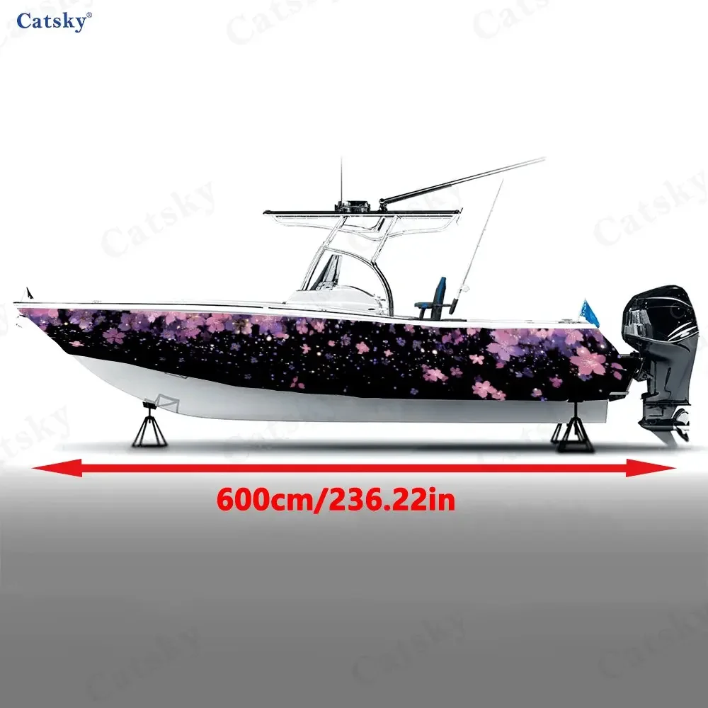 2Pcs Pink-Purple Cherry Blossom Boat Stickers, PVC Waterproof Vinyl Wrap Decals for Fishing Boats, Durable and Stylish Design