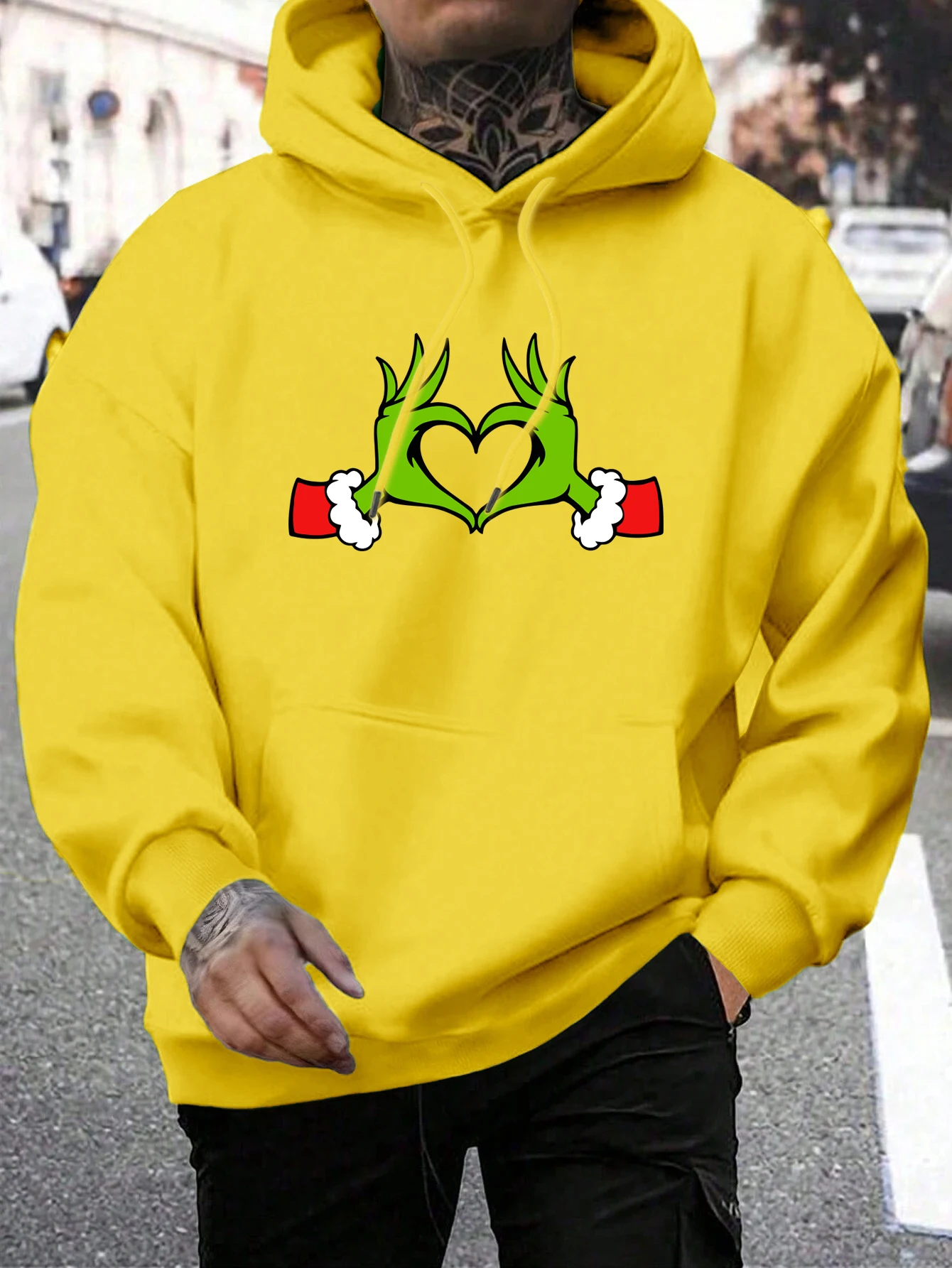 Green Haired Monsters Gestures Are Better Than Love Hoodie Man Grinch Hoodies Warm Fleece Fur-Liner Men Hoody Casual Clothing