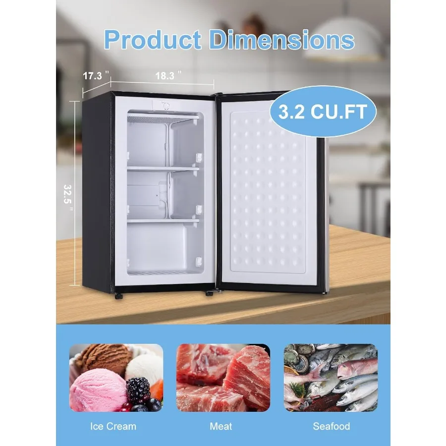 3.0 Cu.ft Upright Freezer Compact Mini Freezer with Removable Shelves Ideal for Bedroom Office Kitchen Dorm Storage Solution Si