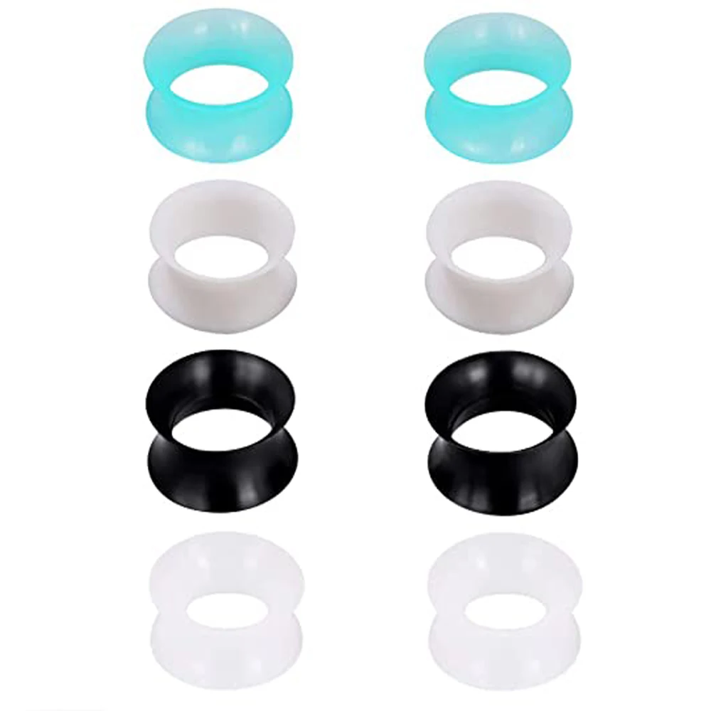 WKOUD 1-4 Pairs of Silicone Elastic Ear Skin Tunnel Plug With Expanded Size of 3-38mm Hollow Body Perforated Jewelry