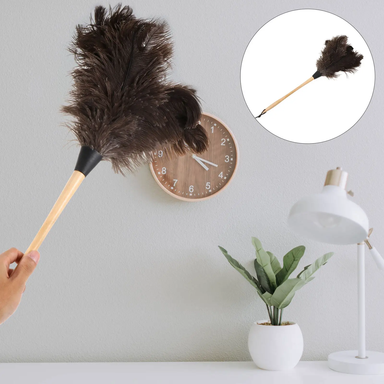 

1Pcs Khaki Long Handle Duster Soft Delicate Easy Grip Non Slip for Household Car Office Dust Cleaning