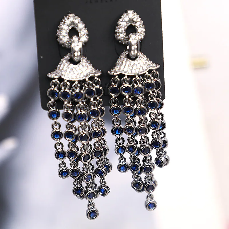 

Bilincolor Heavy Industry Micro Inlaid Dot Zircon Tassel Earrings For Gift