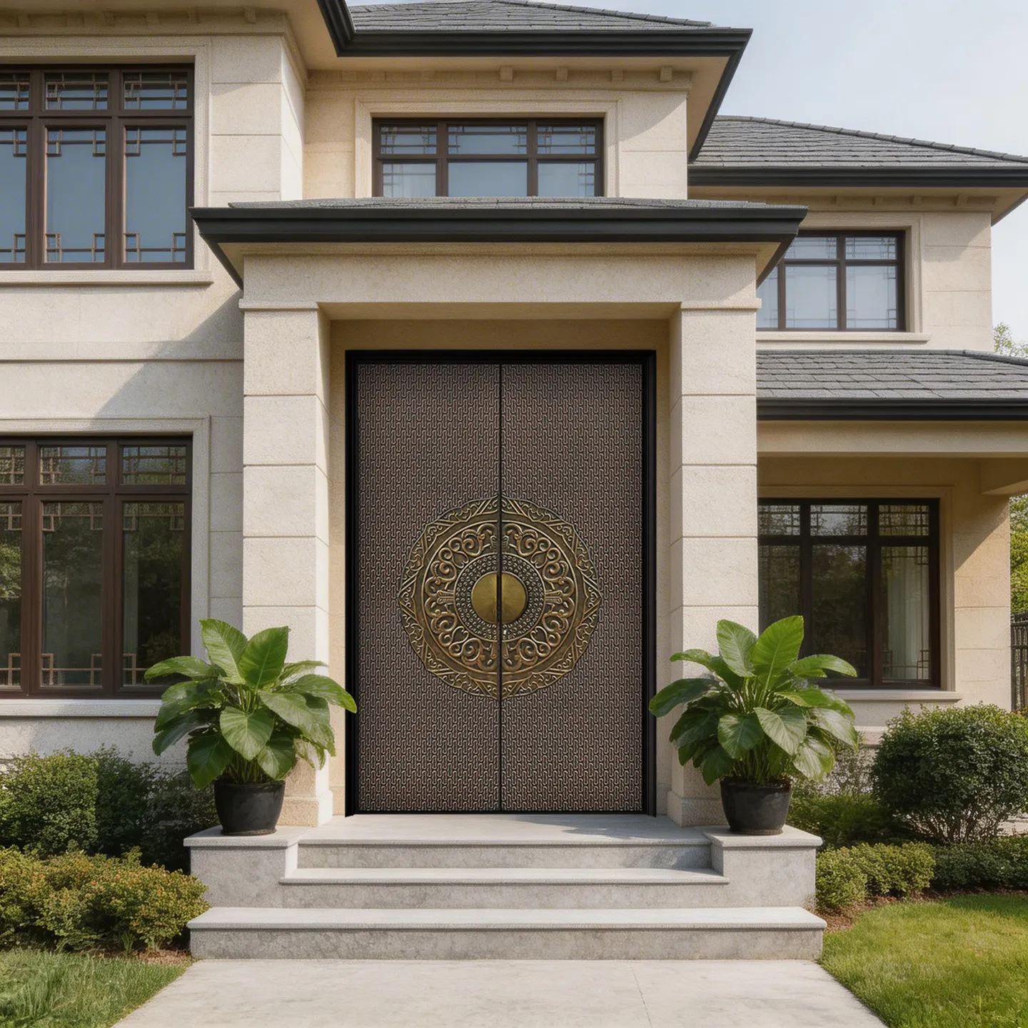 Customized villa gate Rural self-built house Zinc alloy anti-theft door Medium ancient style