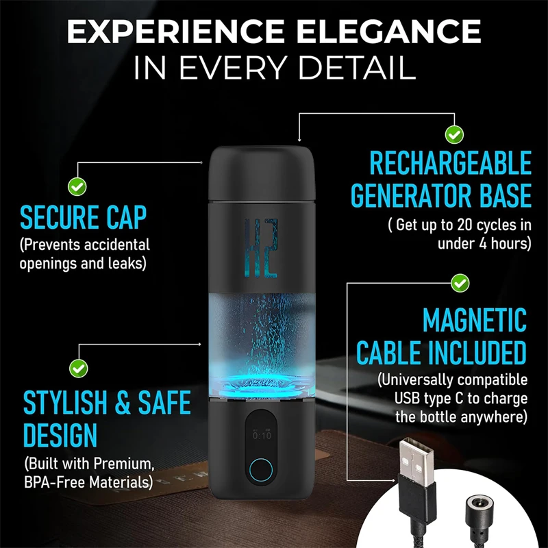Hydrogen Alkaline Drink Water Filter Hydrogen Ionized Water Machine Bottle Hydrogen Generator Portable Water Ionizer Health Cup