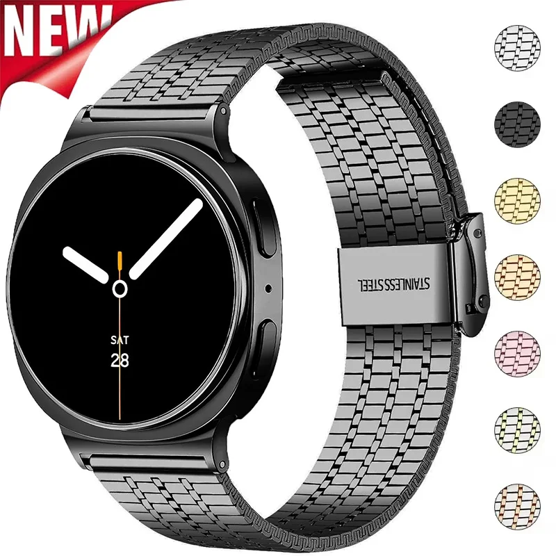 Pulseira de metal para samsung galaxy watch 8 40mm 44mm 8clássico 46mm ultra (2025) 47mm pulseira de aço inoxidável para galaxy watch band