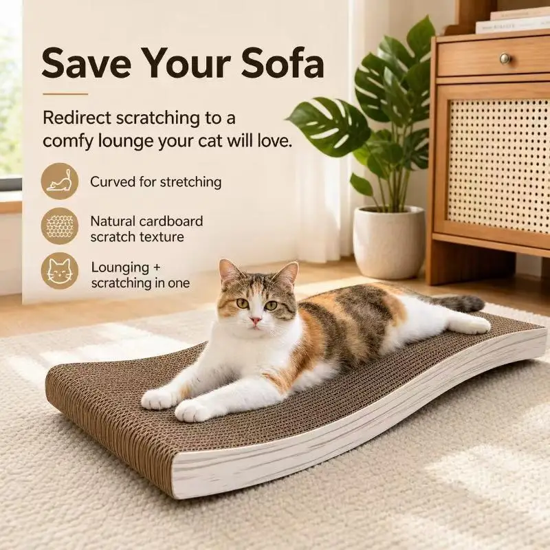 Ergonomic Wave Shaped Cardboard Cat Scratcher Durable Indoor Sleeping Bed Rest Pad For Cats