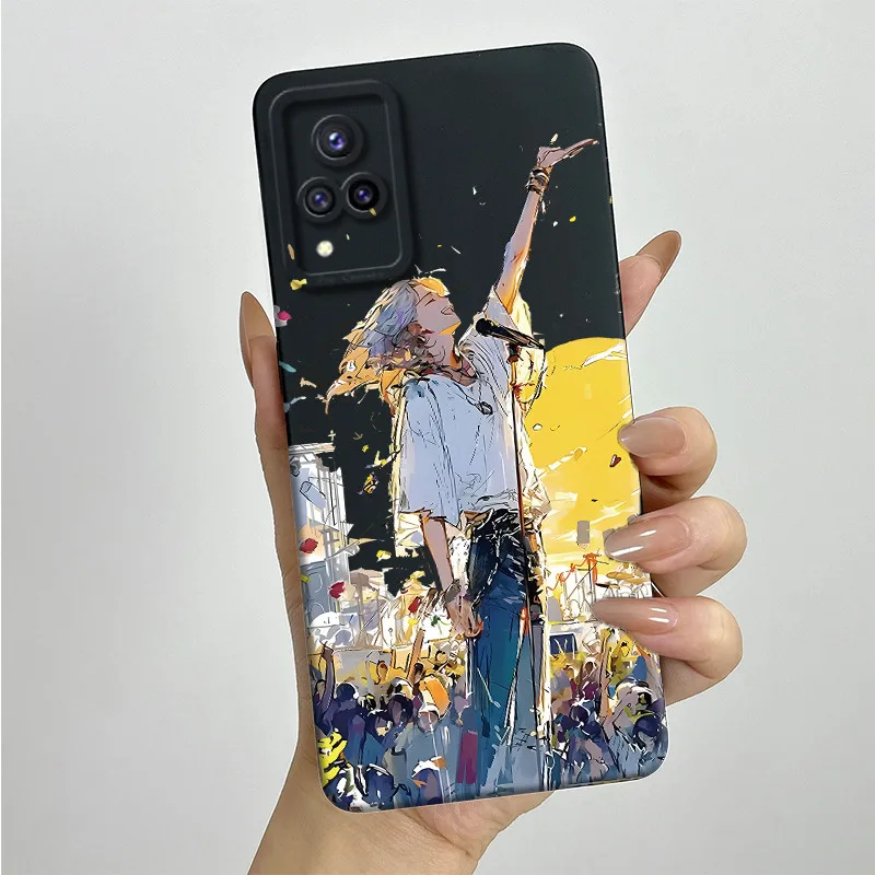 For Vivo V21 4G 5G Phone Case V2066 V2108 V2050 Soft Silicone Sweet Painted Protective Back Cover Cute Cartoon Printed Casing