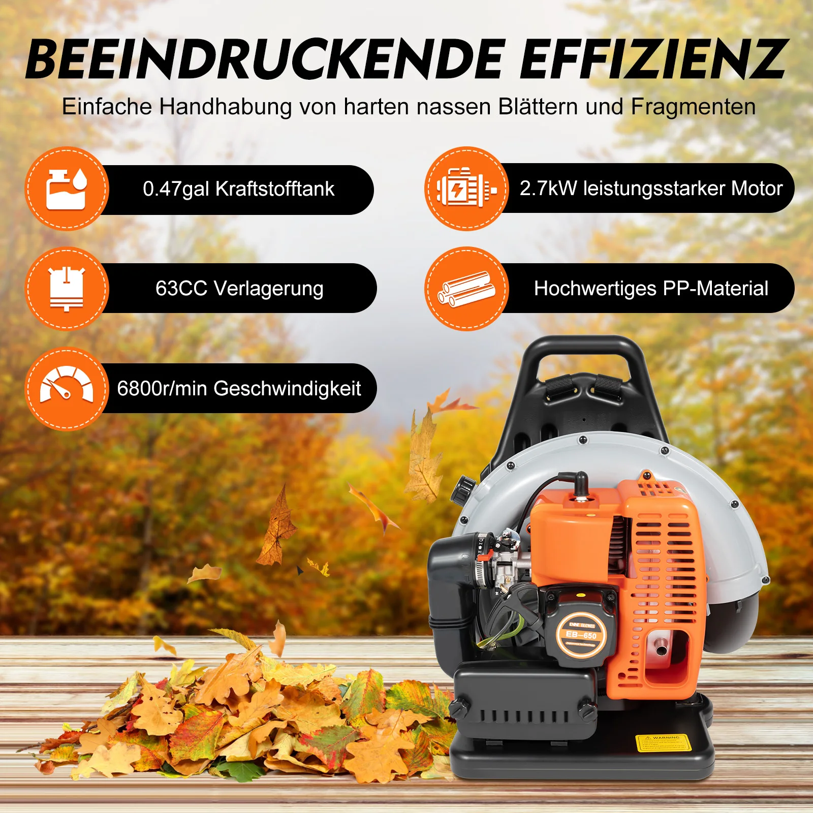 65CC 2 Stroke Petrol Backpack Leaf Air-cooled Blower Commercial Garden Yard Tool 2.7 Kw 6800r/min