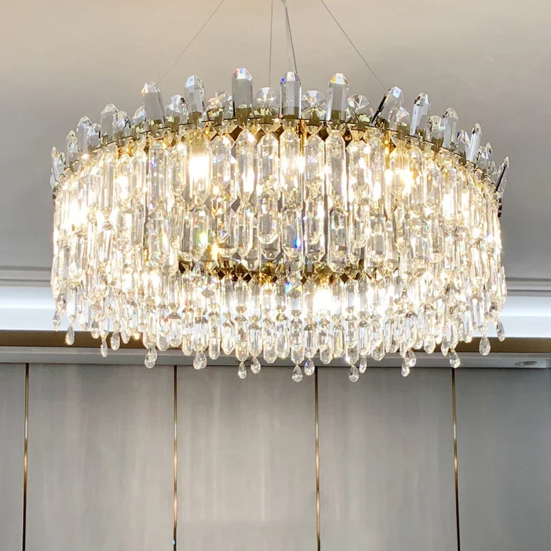 Luxury LED Gold Crystal Chandeliers Home Villa Living Dining Room Lighting Decorate Lustre Indoor Ceiling Pendant Lights Fixture