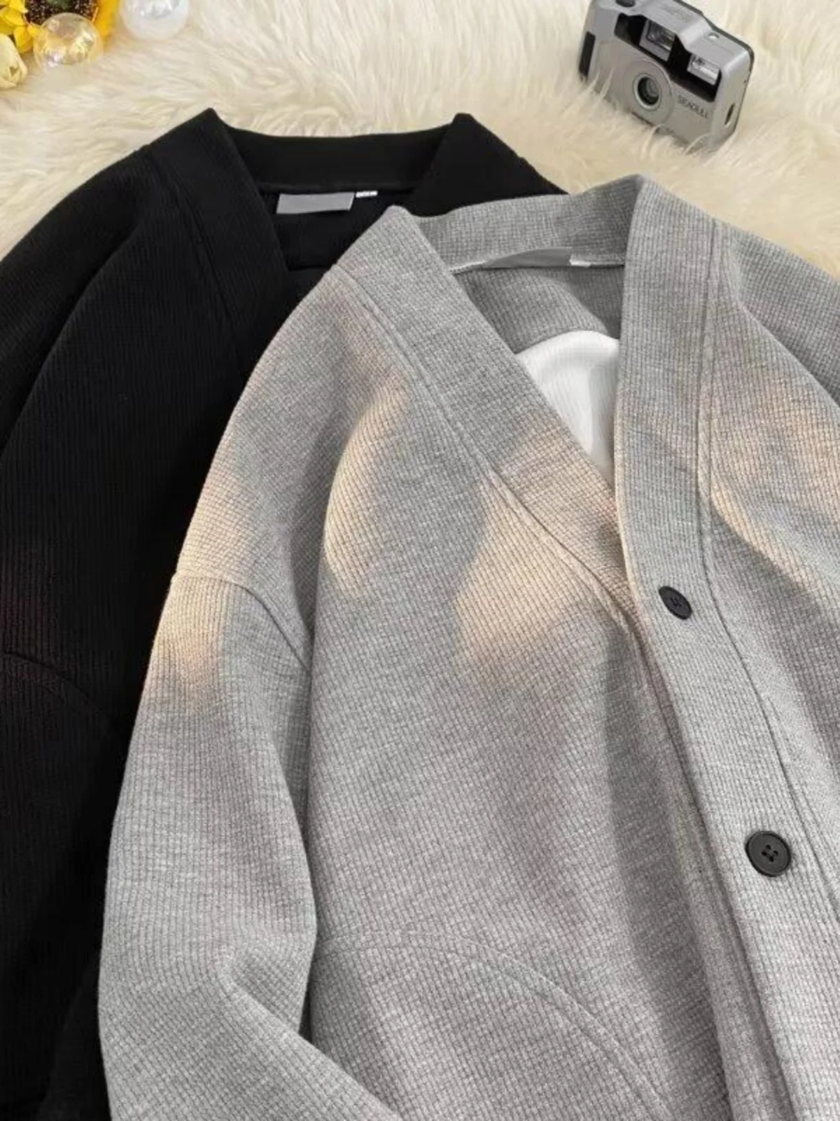 

Повседневный открытый кардиган с v-образным вырезом, толстовка, мужская осенне-зимняя свободная одежда Haome Lazy, модная молодежная повседневная верхняя одежда