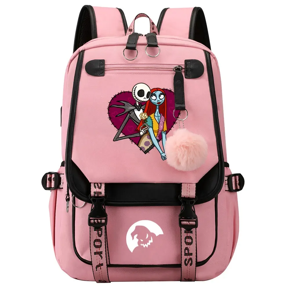 

The Nightmare Before Christmas Boy Girls Kids School Book Bags Women USB Bagpack Teenagers Canvas Laptop Travel Student Backpack