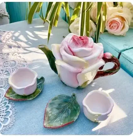 Ceramic Rose Gift Teapot Set Practical Home Decoration Cup Office Rest Drinking Tea Restaurant Boutique Pot