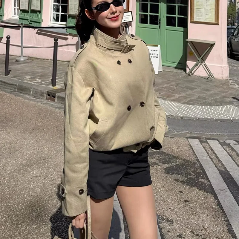 Women's Jacket 2026 New Fashion Cropped double-Breasted Trench Coat for Women Autumn Ladies Outerwear Casual Chic Women Coat