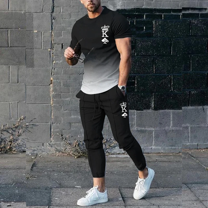 King Letter 3d Print T-Shirts Joggingbroek Sets Heren Mode Trainingspak Oversized T-Shirt Met Korte Mouwen Broek Set Pakken Kleding