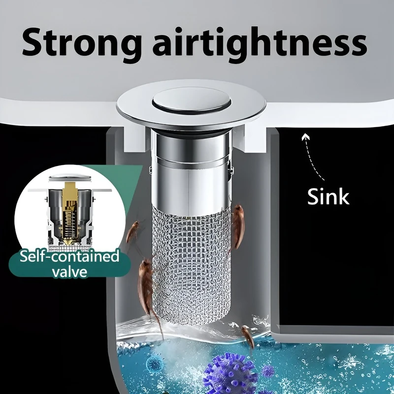 Stainless Steel Deodorant Elastic Drain Filter Bathroom Sink Strainer Hair Anti-Clogging Drainage Filter Screen for Wash Basin