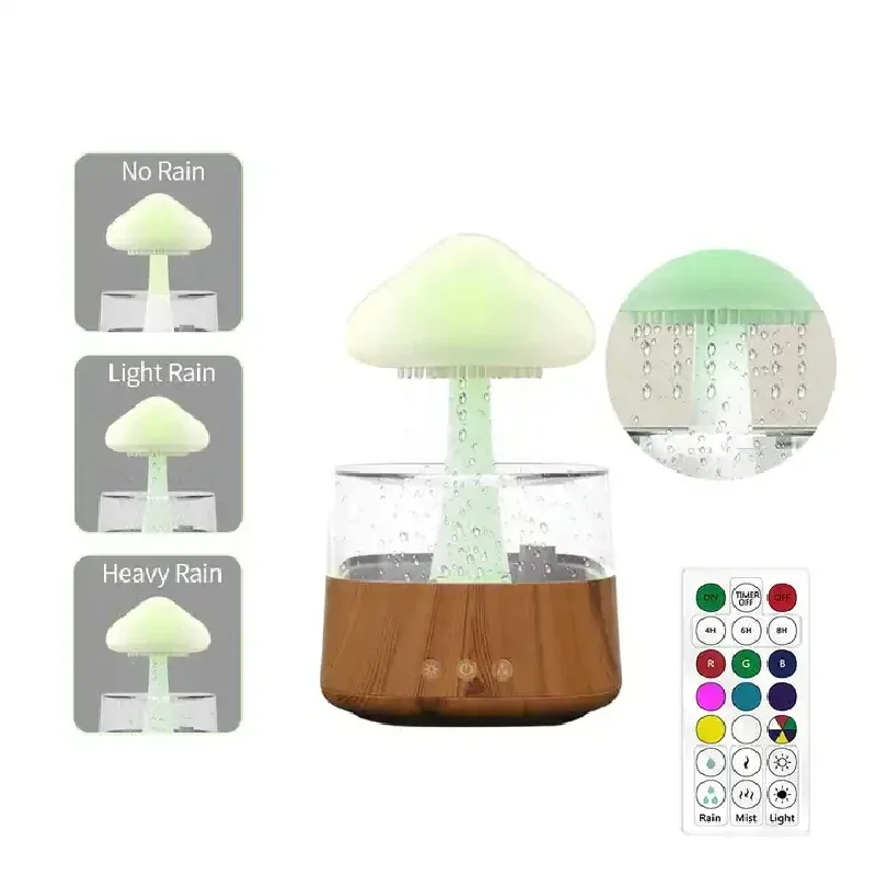 Raindrop Aroma Diffuser Air Humidifier Colorful Mushroom Rain Forest Aromatherapy Machine  Rain Cloud Landscape LED Table Lamp