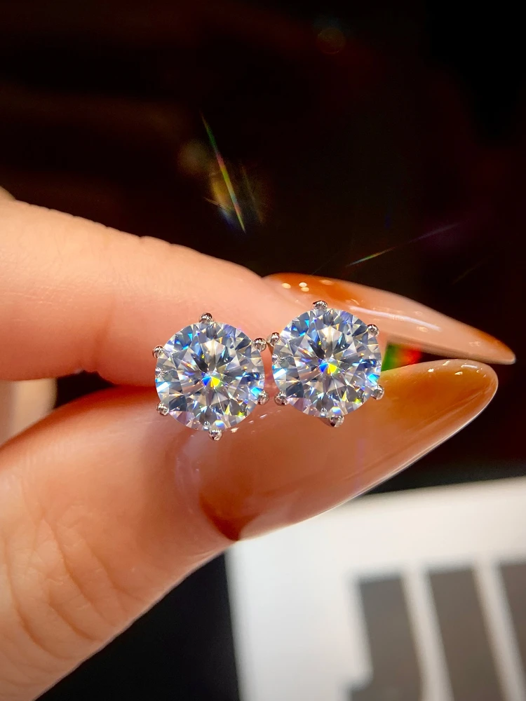 Luxuriöse, klassische, echte 0,1-2ct zertifizierte Moissanit-Ohrstecker für Herren und Damen, Hochzeit, neuer Schmuck – Detail 6